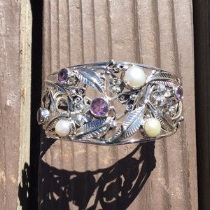 New Novica silver, amethyst, pearl, cuff from Bali